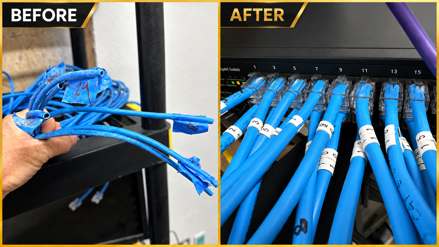 Network cable repair before and after