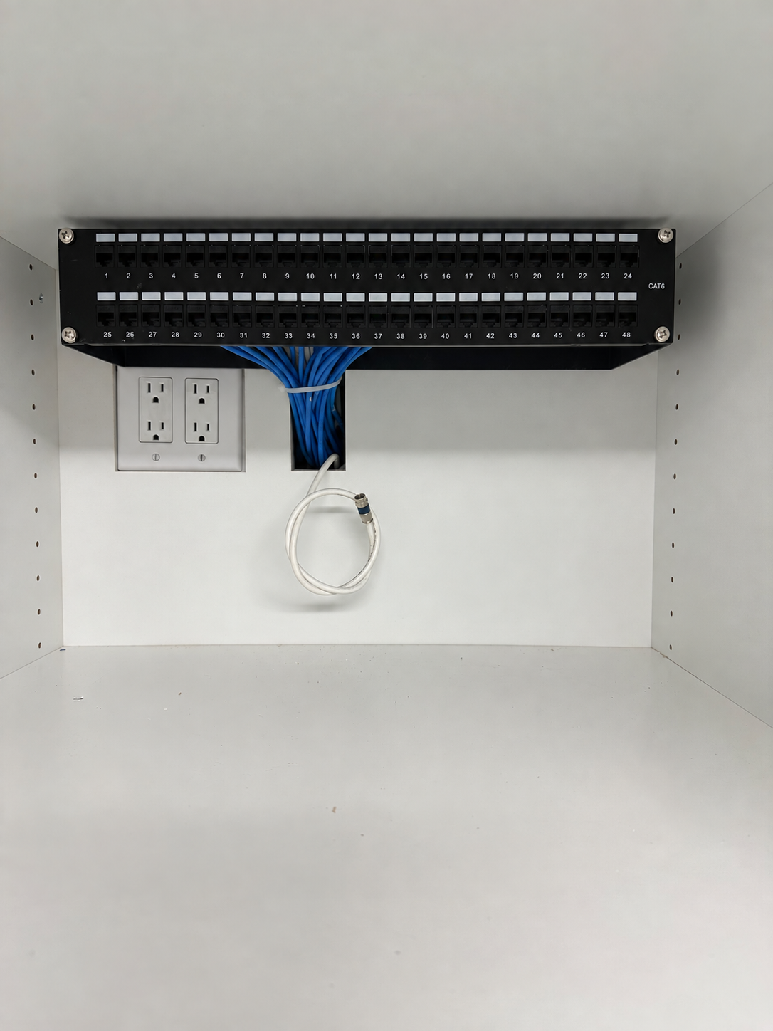 48-port Cat6 patch panel installation