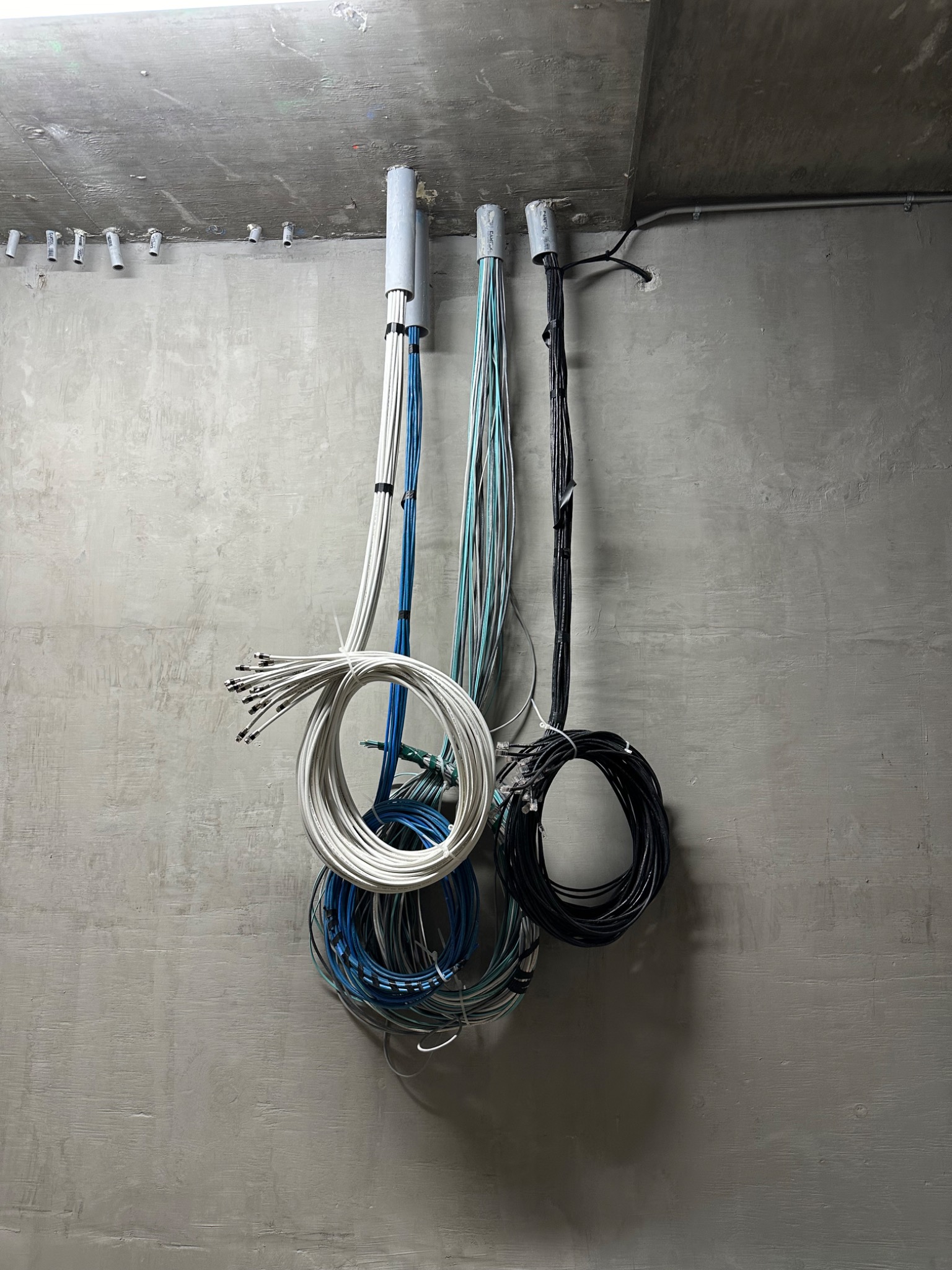 Low-voltage cables prepared for a new construction project