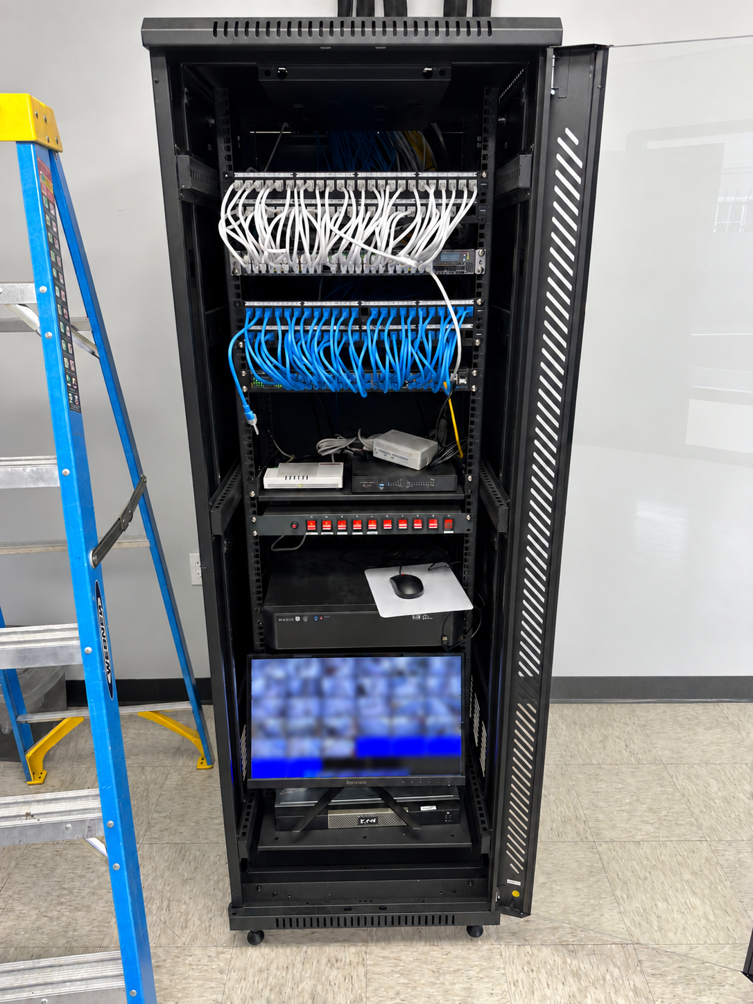 Network and video surveillance equipment rack