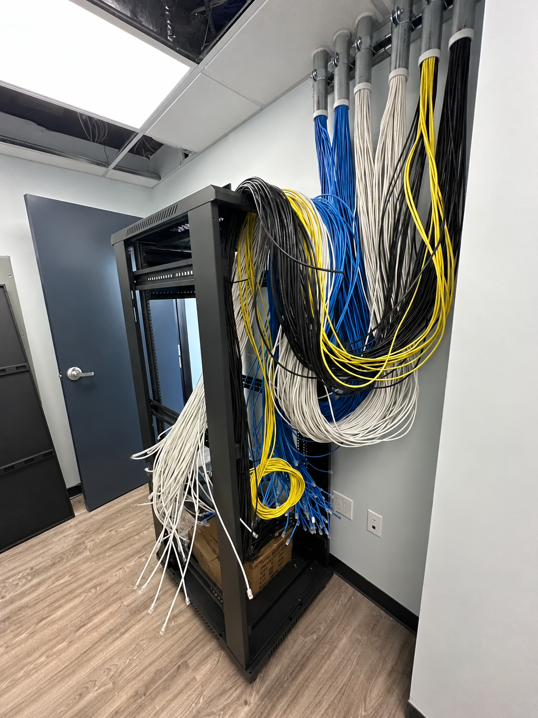 SmartBee structured network rack installation in progress